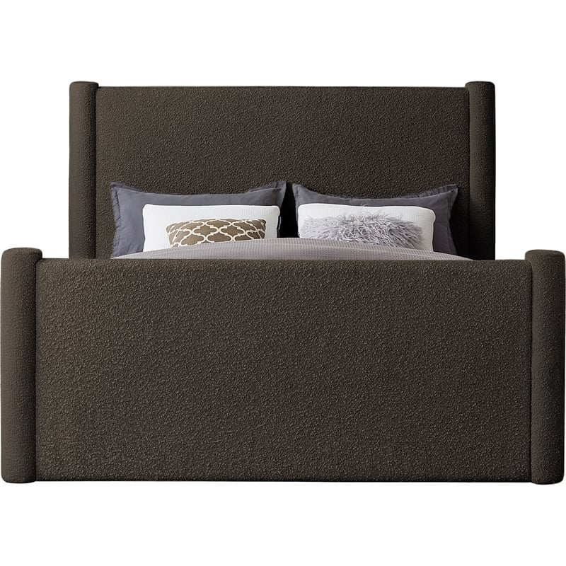 Bowery Hill Contemporary Solid Wood Frame Brown Boucle Fabric Queen Bed