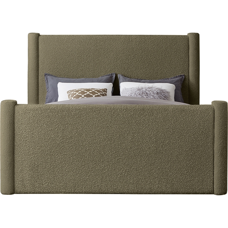 Bowery Hill Contemporary Solid Wood Frame Olive Green Boucle Fabric Full Bed