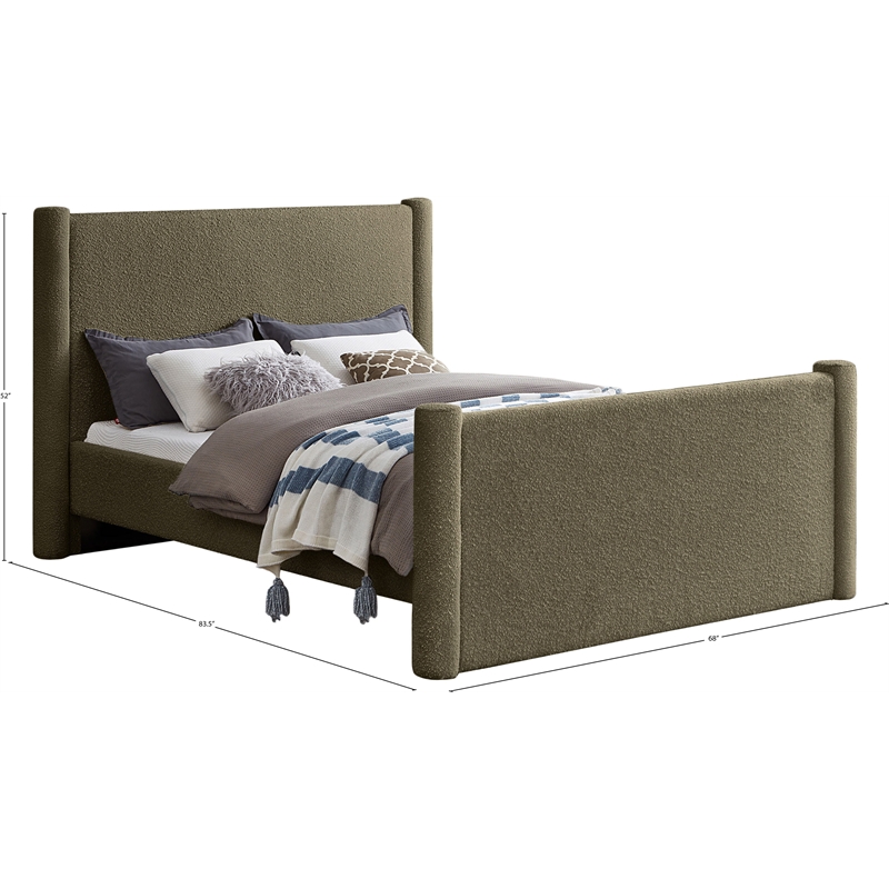 Bowery Hill Contemporary Solid Wood Frame Olive Green Boucle Fabric Full Bed