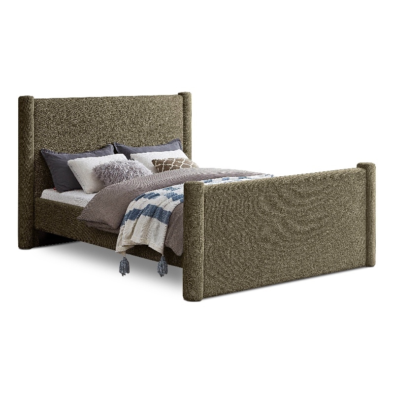 Bowery Hill Contemporary Solid Wood Frame Olive Green Boucle Fabric Full Bed