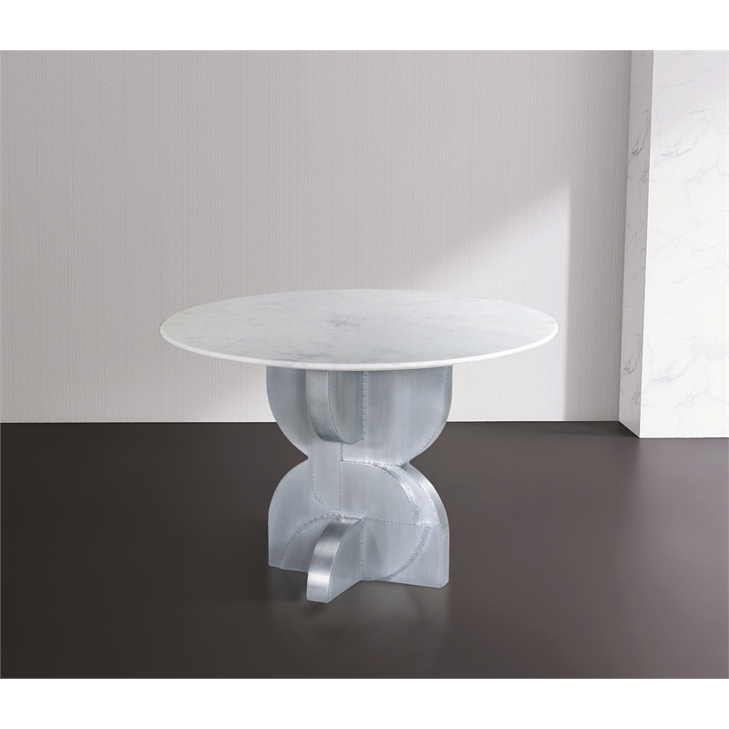 Bowery Hill Contemporary Genuine Marble Top White Dining Table