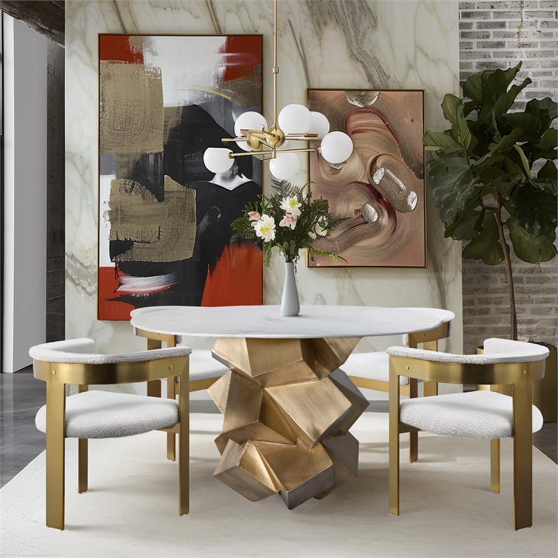 Bowery Hill Contemporary Genuine Marble Top White Dining Table