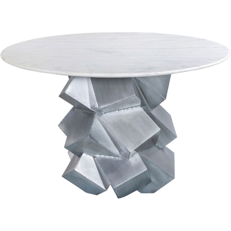 Bowery Hill Contemporary Genuine Marble Top White Dining Table