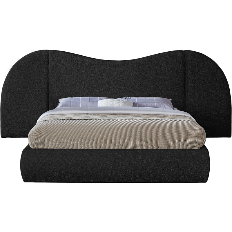 Bowery Hill Contemporary Black Boucle Durable Fabric King Bed