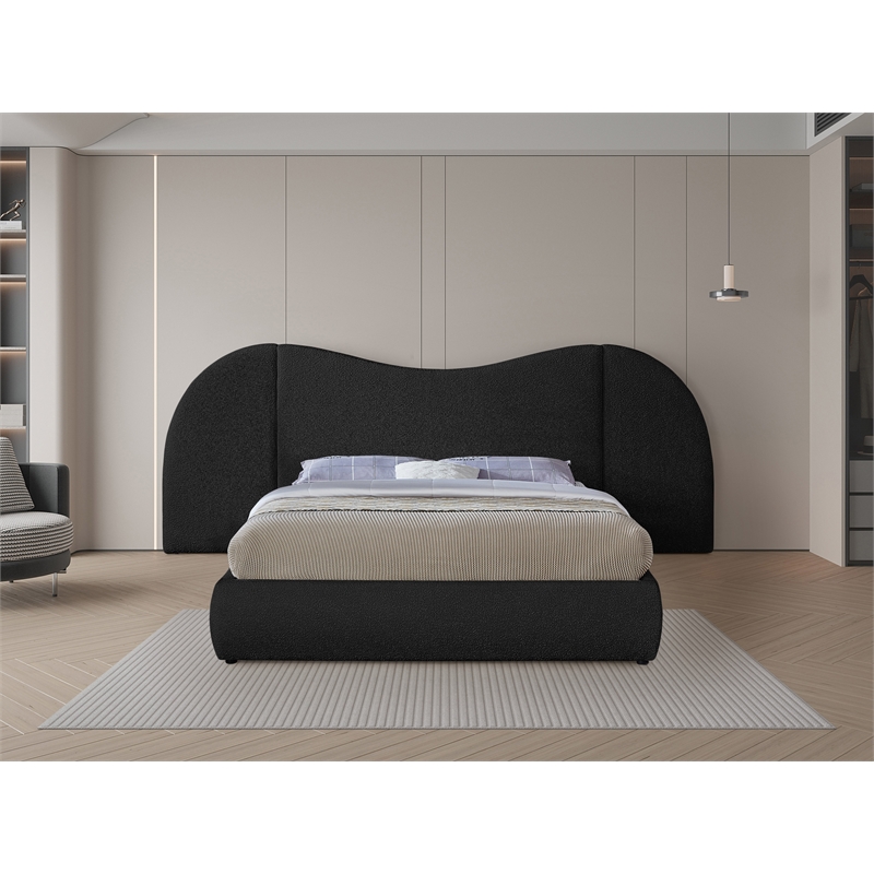 Bowery Hill Contemporary Black Boucle Durable Fabric King Bed
