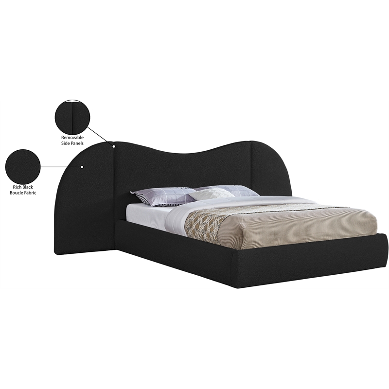 Bowery Hill Contemporary Black Boucle Durable Fabric King Bed