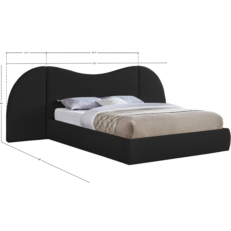Bowery Hill Contemporary Black Boucle Durable Fabric King Bed