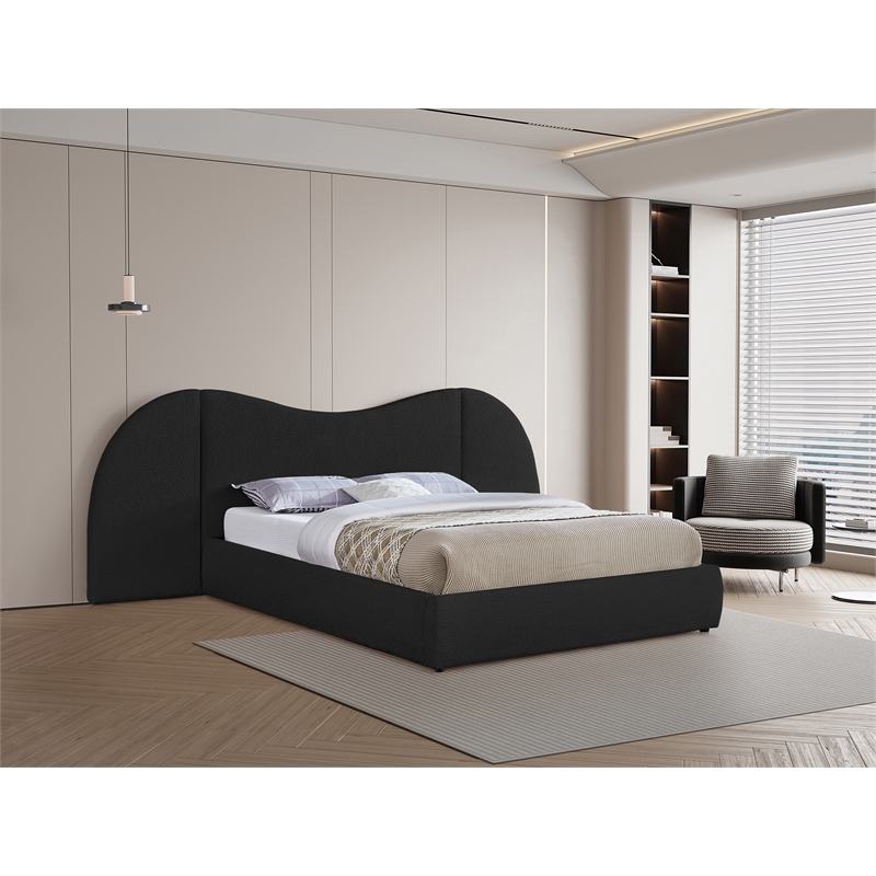 Bowery Hill Contemporary Black Boucle Durable Fabric Queen Bed
