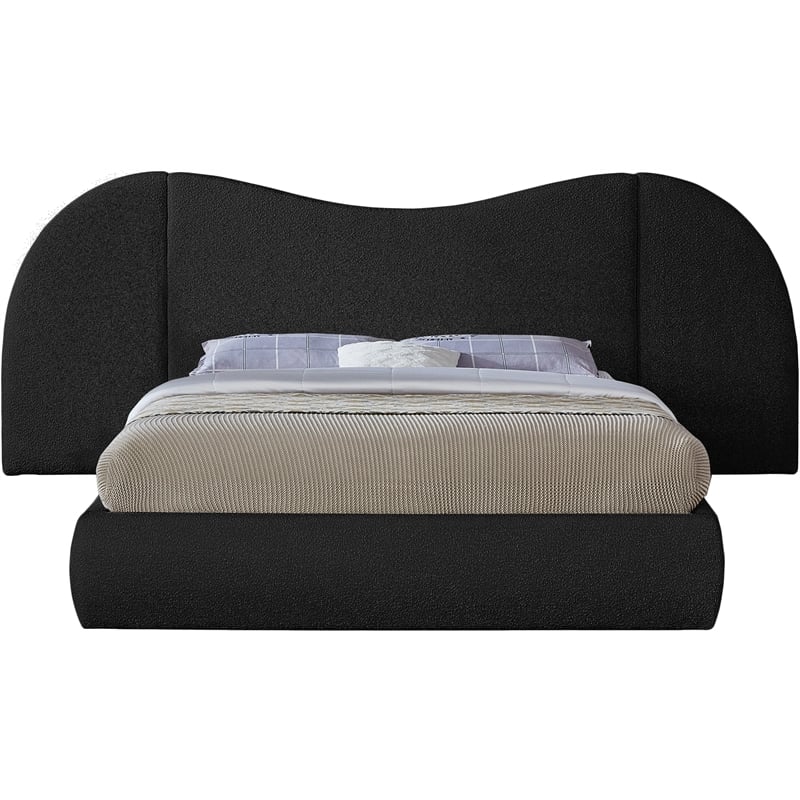 Bowery Hill Contemporary Black Boucle Durable Fabric Queen Bed