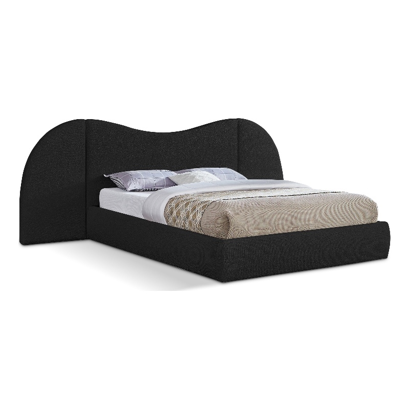 Bowery Hill Contemporary Black Boucle Durable Fabric Queen Bed