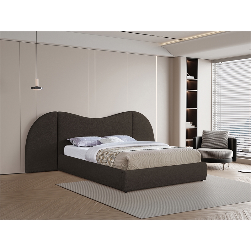 Bowery Hill Contemporary Brown Boucle Durable Fabric Queen Bed