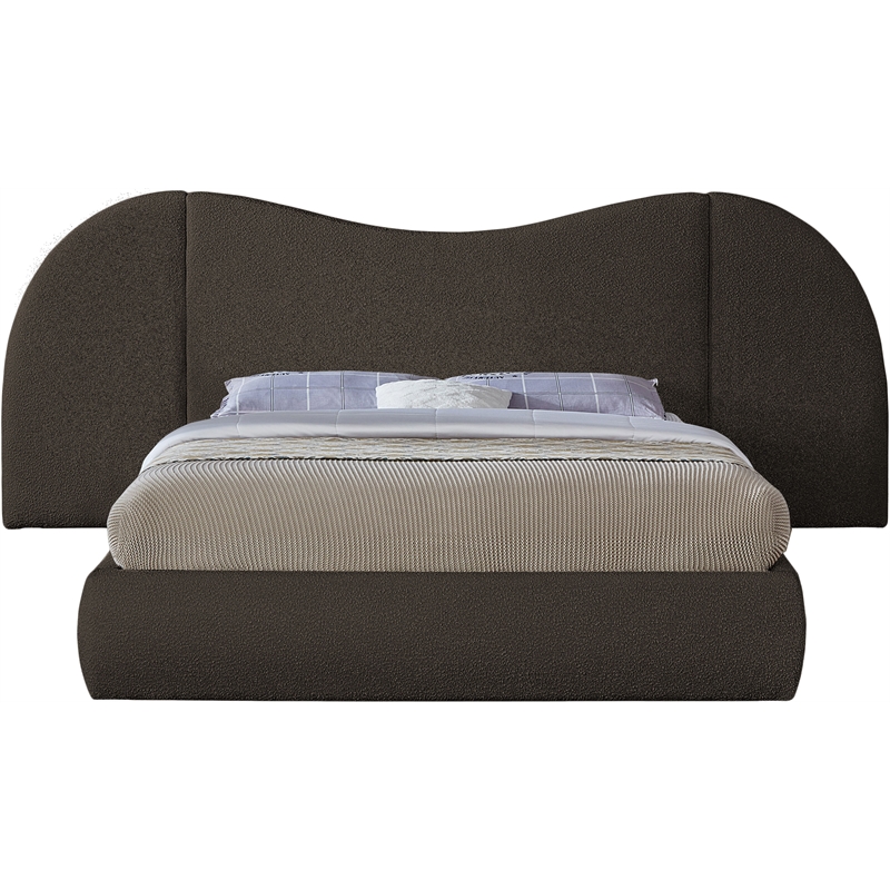 Bowery Hill Contemporary Brown Boucle Durable Fabric Queen Bed