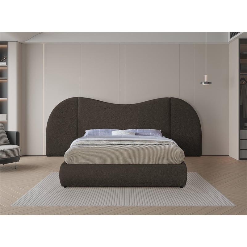 Bowery Hill Contemporary Brown Boucle Durable Fabric Queen Bed