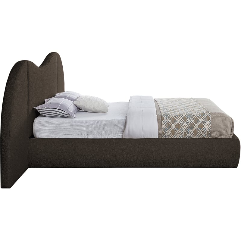 Bowery Hill Contemporary Brown Boucle Durable Fabric Queen Bed