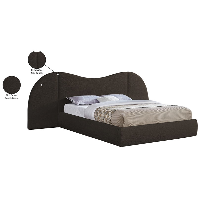 Bowery Hill Contemporary Brown Boucle Durable Fabric Queen Bed