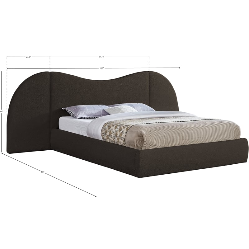 Bowery Hill Contemporary Brown Boucle Durable Fabric Queen Bed