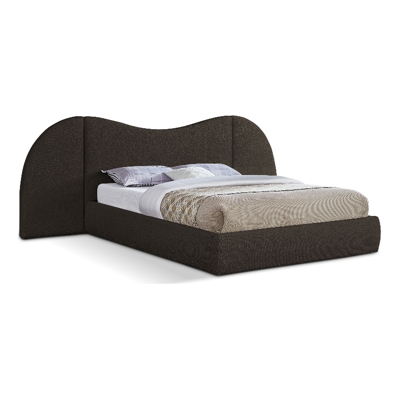 Bowery Hill Contemporary Brown Boucle Durable Fabric Queen Bed