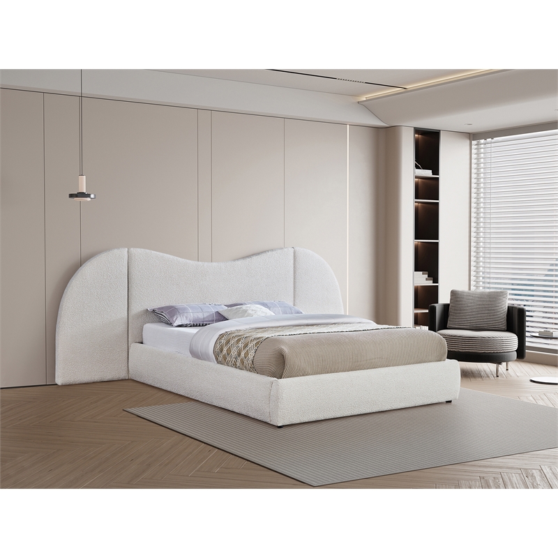 Bowery Hill Contemporary Cream Boucle Durable Fabric King Bed