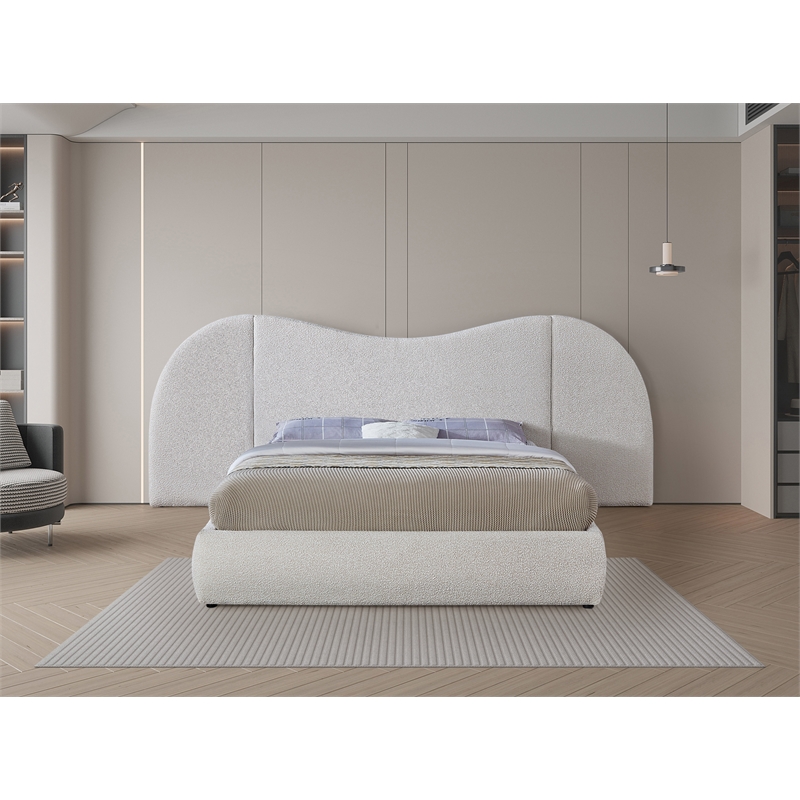 Bowery Hill Contemporary Cream Boucle Durable Fabric King Bed