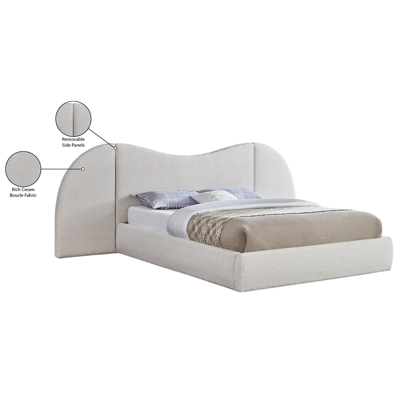 Bowery Hill Contemporary Cream Boucle Durable Fabric King Bed