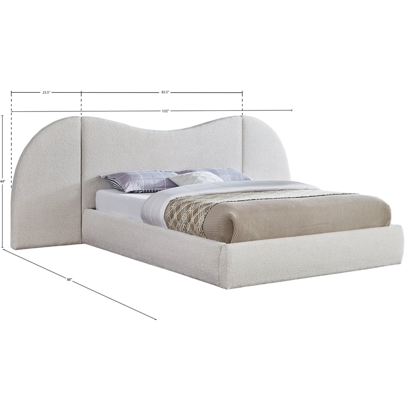 Bowery Hill Contemporary Cream Boucle Durable Fabric King Bed