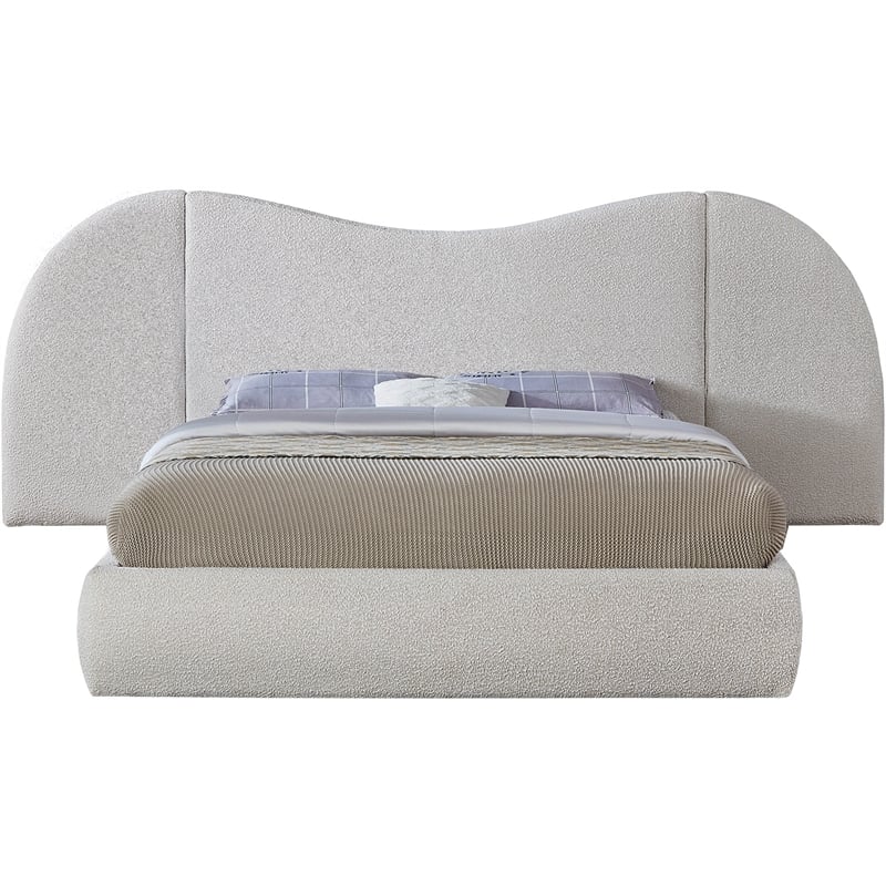 Bowery Hill Contemporary Cream Boucle Durable Fabric Queen Bed