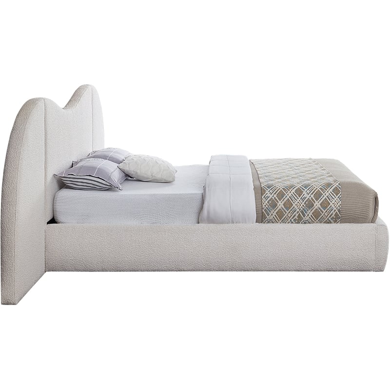 Bowery Hill Contemporary Cream Boucle Durable Fabric Queen Bed