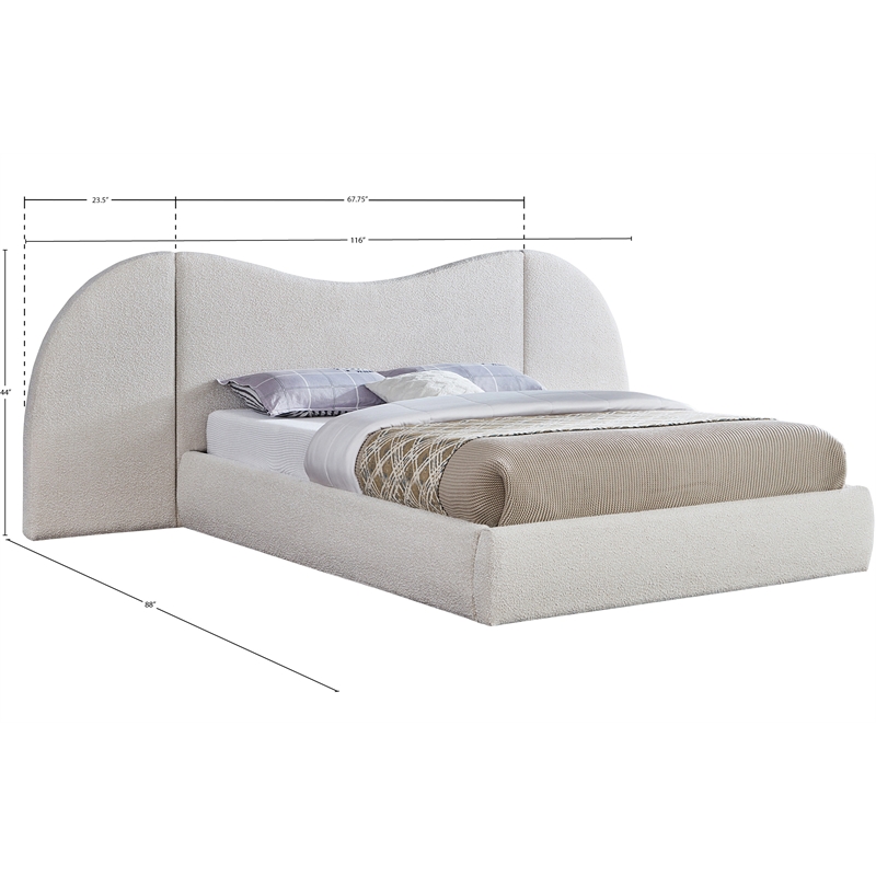 Bowery Hill Contemporary Cream Boucle Durable Fabric Queen Bed