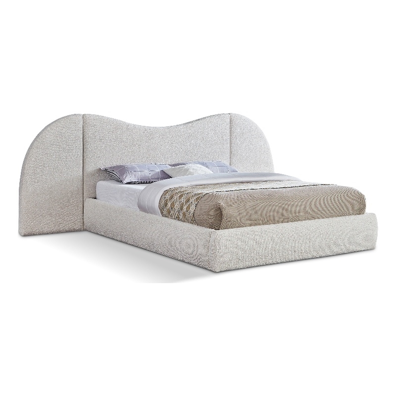 Bowery Hill Contemporary Cream Boucle Durable Fabric Queen Bed