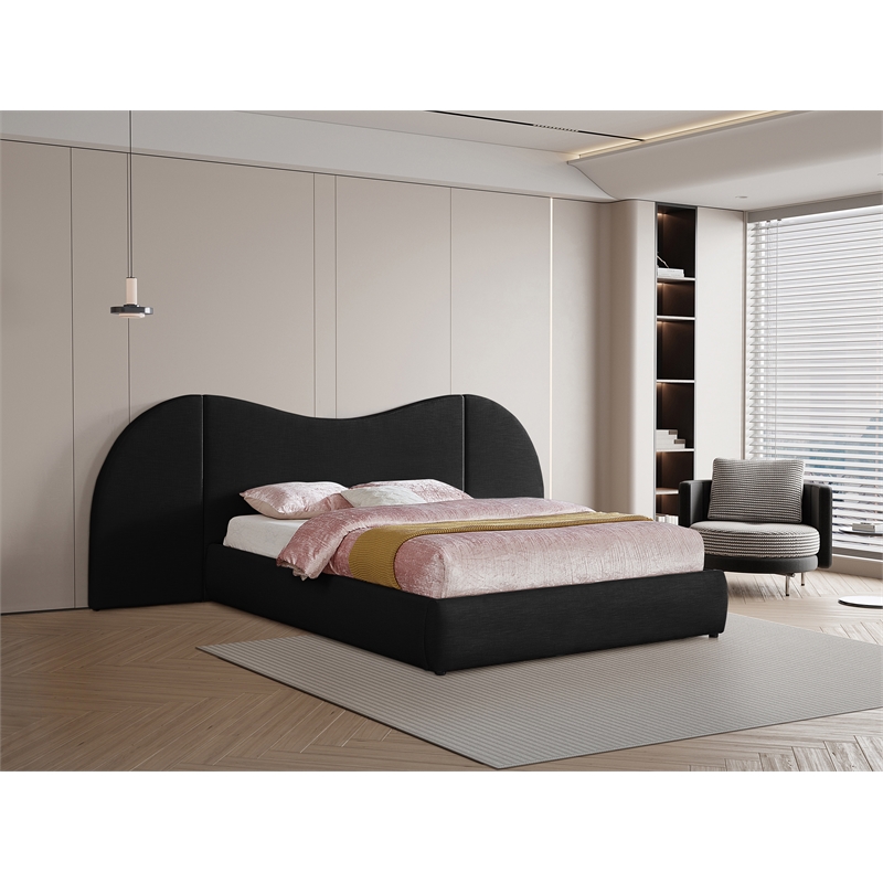 Bowery Hill Contemporary Black Linen Textured Fabric Queen Bed
