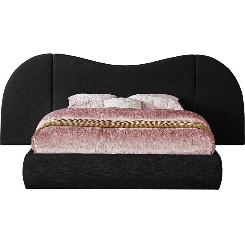 Bowery Hill Contemporary Black Linen Textured Fabric Queen Bed