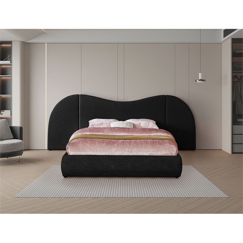 Bowery Hill Contemporary Black Linen Textured Fabric Queen Bed