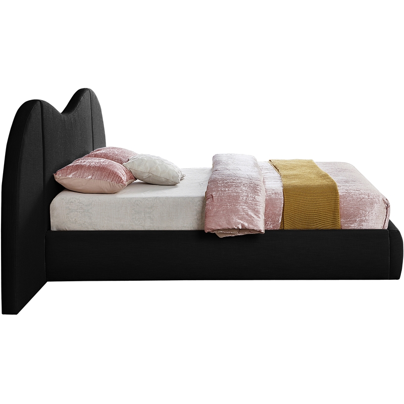 Bowery Hill Contemporary Black Linen Textured Fabric Queen Bed