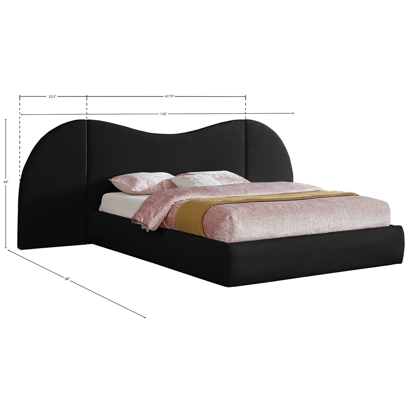 Bowery Hill Contemporary Black Linen Textured Fabric Queen Bed