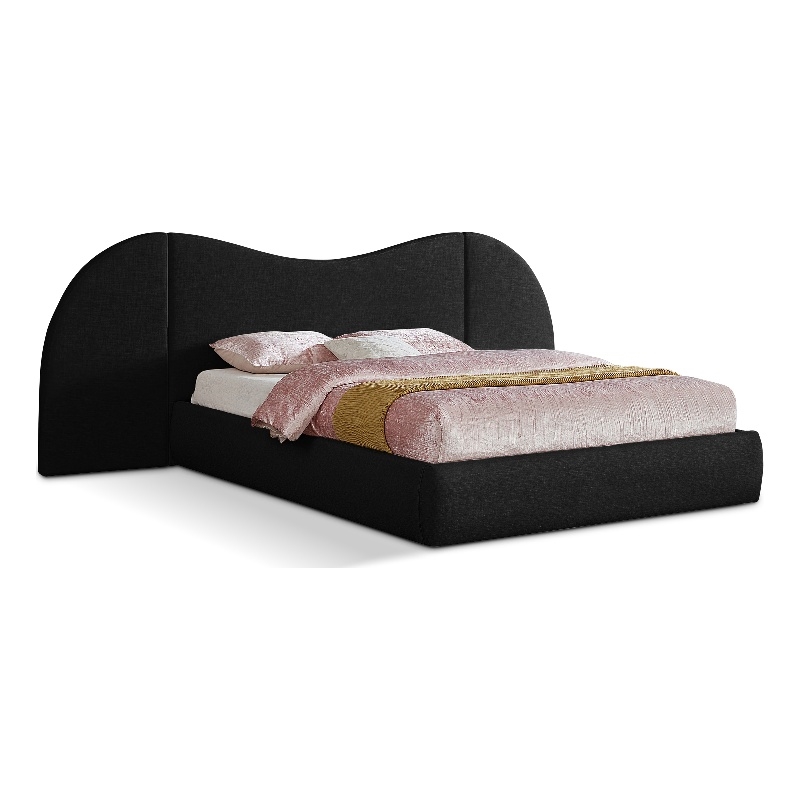 Bowery Hill Contemporary Black Linen Textured Fabric Queen Bed