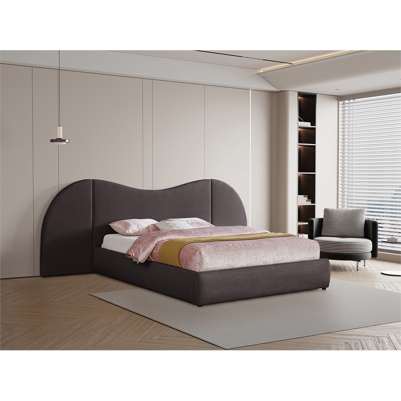 Bowery Hill Contemporary Brown Linen Textured Fabric King Bed