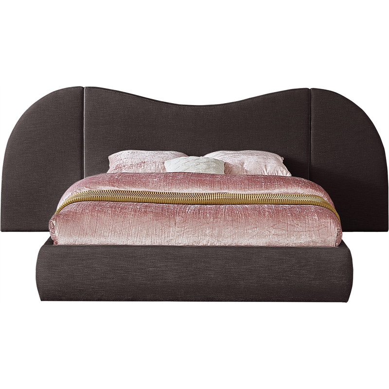 Bowery Hill Contemporary Brown Linen Textured Fabric King Bed