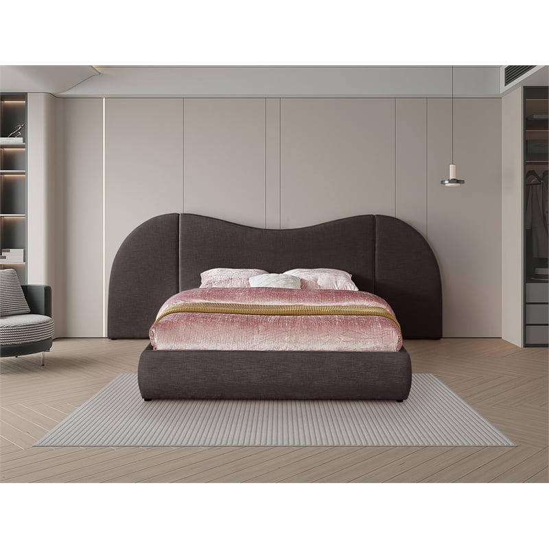 Bowery Hill Contemporary Brown Linen Textured Fabric King Bed