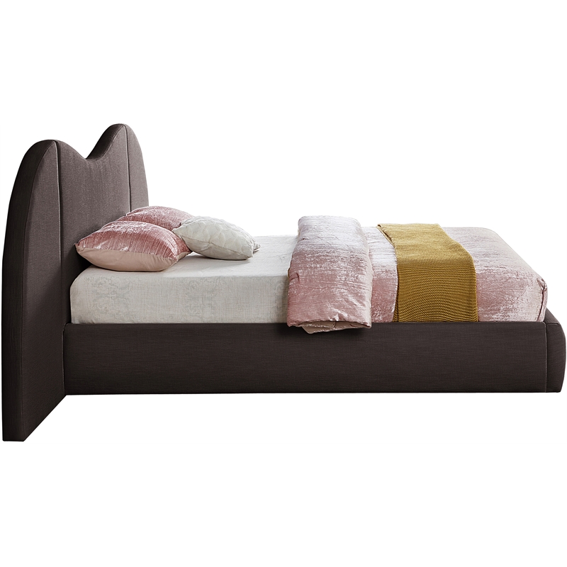 Bowery Hill Contemporary Brown Linen Textured Fabric King Bed