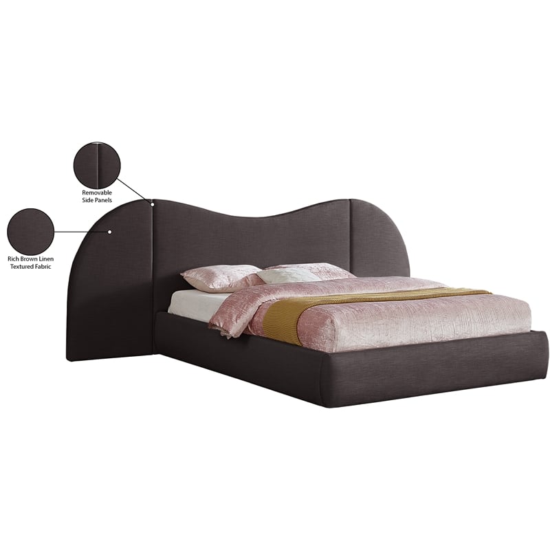 Bowery Hill Contemporary Brown Linen Textured Fabric King Bed