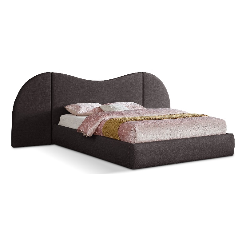 Bowery Hill Contemporary Brown Linen Textured Fabric King Bed