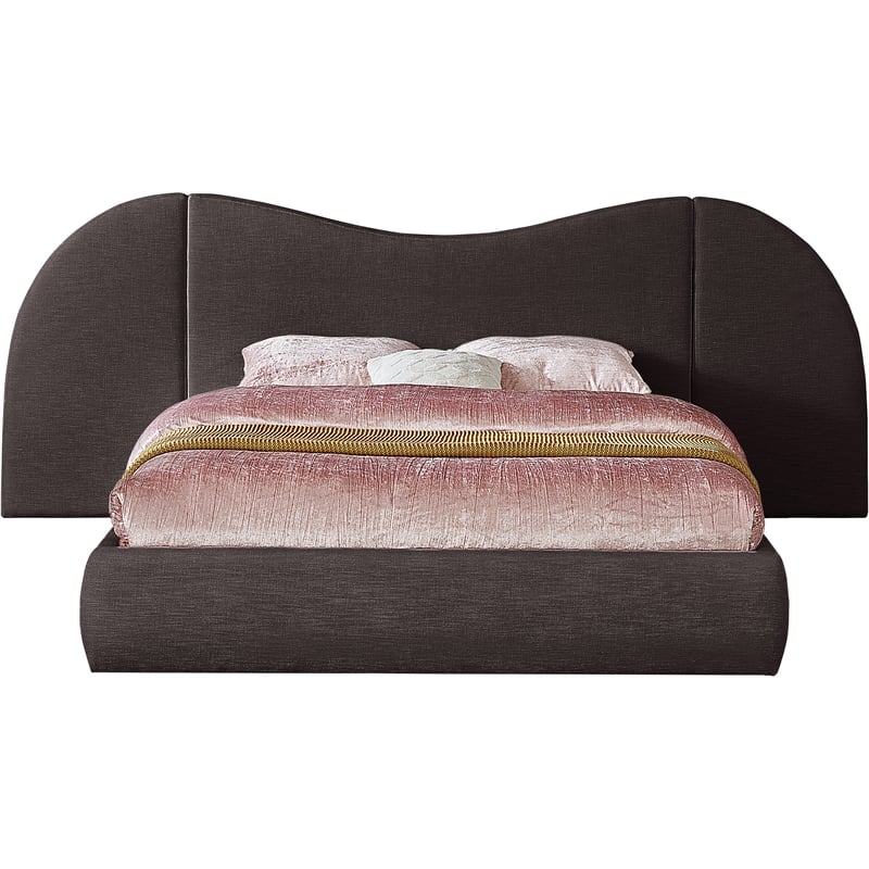 Bowery Hill Contemporary Brown Linen Textured Fabric Queen Bed
