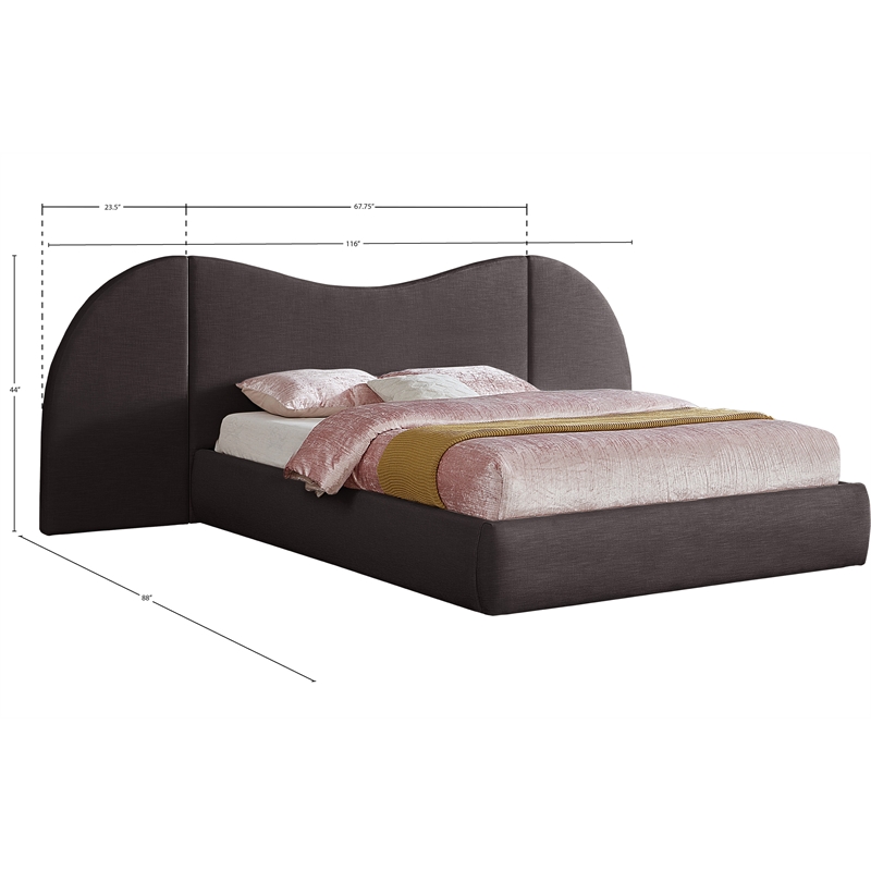 Bowery Hill Contemporary Brown Linen Textured Fabric Queen Bed