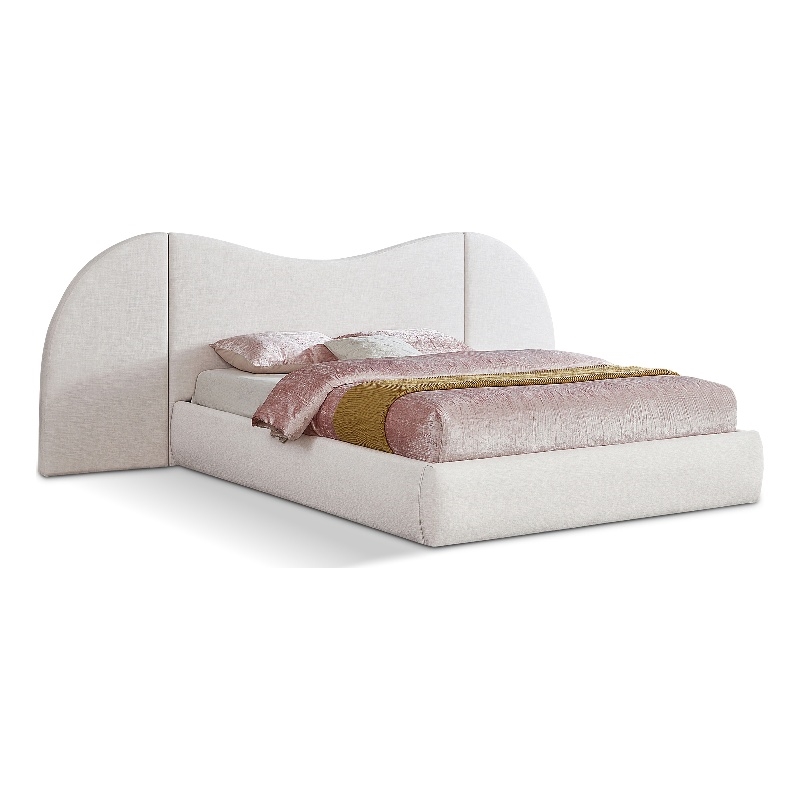 Bowery Hill Contemporary Cream Linen Textured Fabric Queen Bed