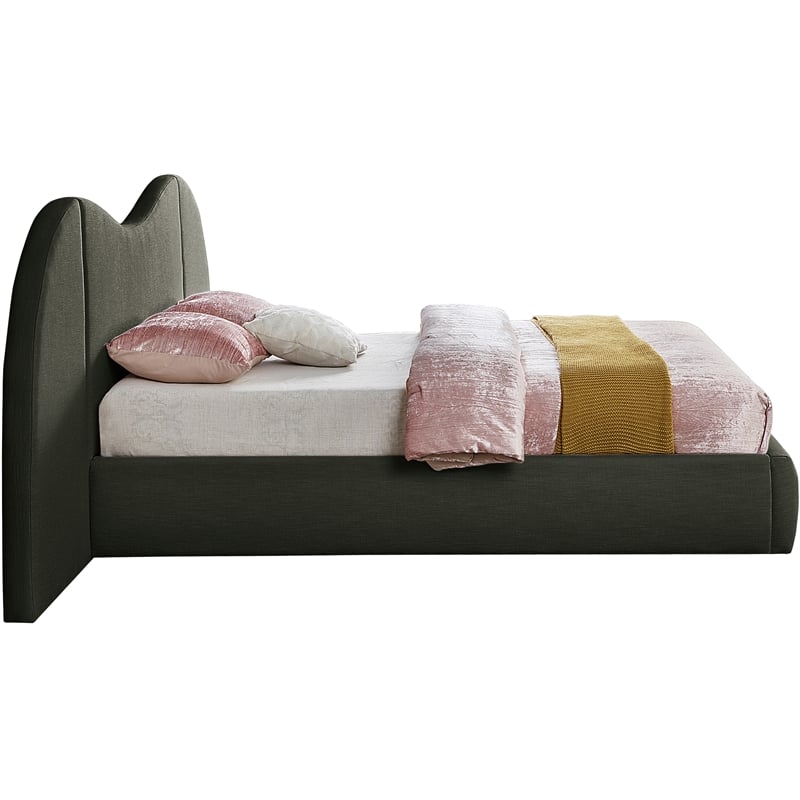 Bowery Hill Contemporary Olive Green Linen Textured Fabric King Bed