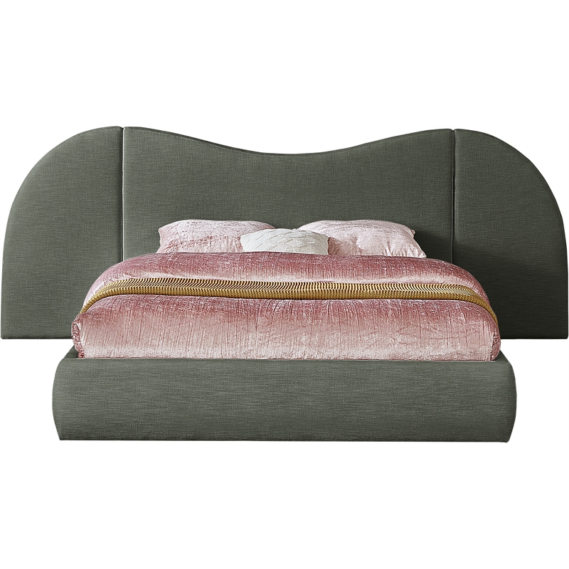 Bowery Hill Contemporary Olive Green Linen Textured Fabric Queen Bed
