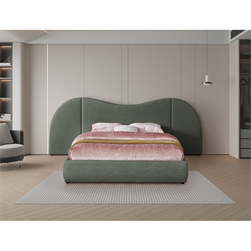 Bowery Hill Contemporary Olive Green Linen Textured Fabric Queen Bed