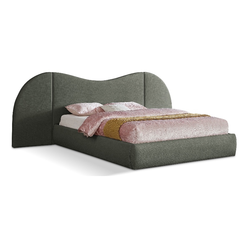 Bowery Hill Contemporary Olive Green Linen Textured Fabric Queen Bed