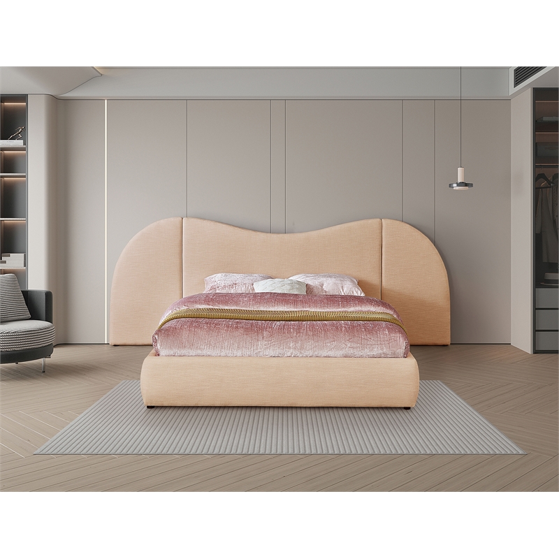 Bowery Hill Contemporary Tan Linen Textured Durable Fabric King Bed