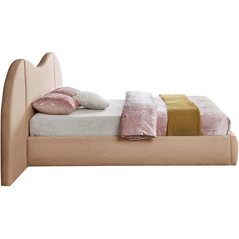 Bowery Hill Contemporary Tan Linen Textured Durable Fabric King Bed